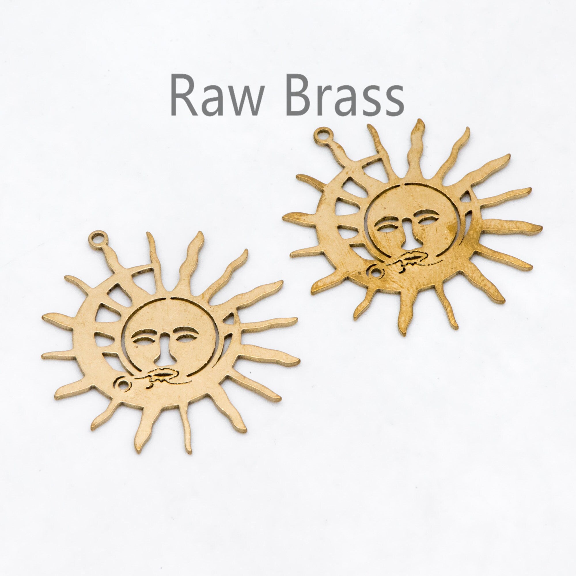 10pcs Raw Brass Sun and Moon Charm Pendants 31.5x30mm, Brass Findings Wholesale (RB-267)